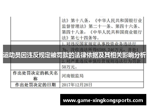 运动员因违反规定被罚款的法律依据及其相关影响分析