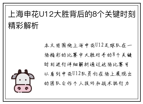 上海申花U12大胜背后的8个关键时刻精彩解析
