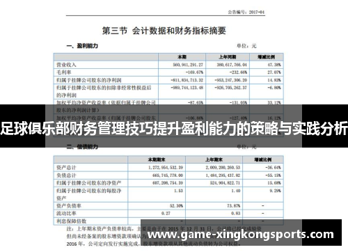 足球俱乐部财务管理技巧提升盈利能力的策略与实践分析 足球俱乐部财务管理技巧提升盈利能力的策略与实践分析